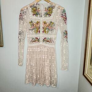 Frock and Frill Floral Embroidered Beaded Mesh Mini Dress Long Sleeve Size 6